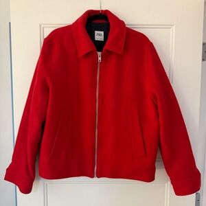 Zara Vibrant Red Jacket with Zip Closure